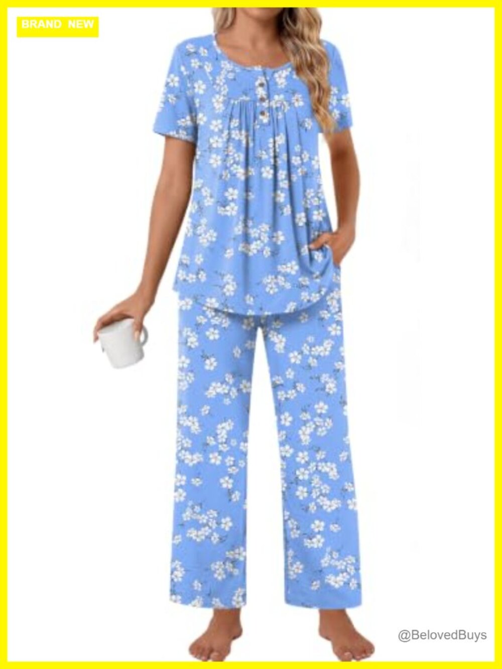 Womens 2 Piece Pajama Set Rayon Spandex Henley Short Sleeve Lounge Sleepwear